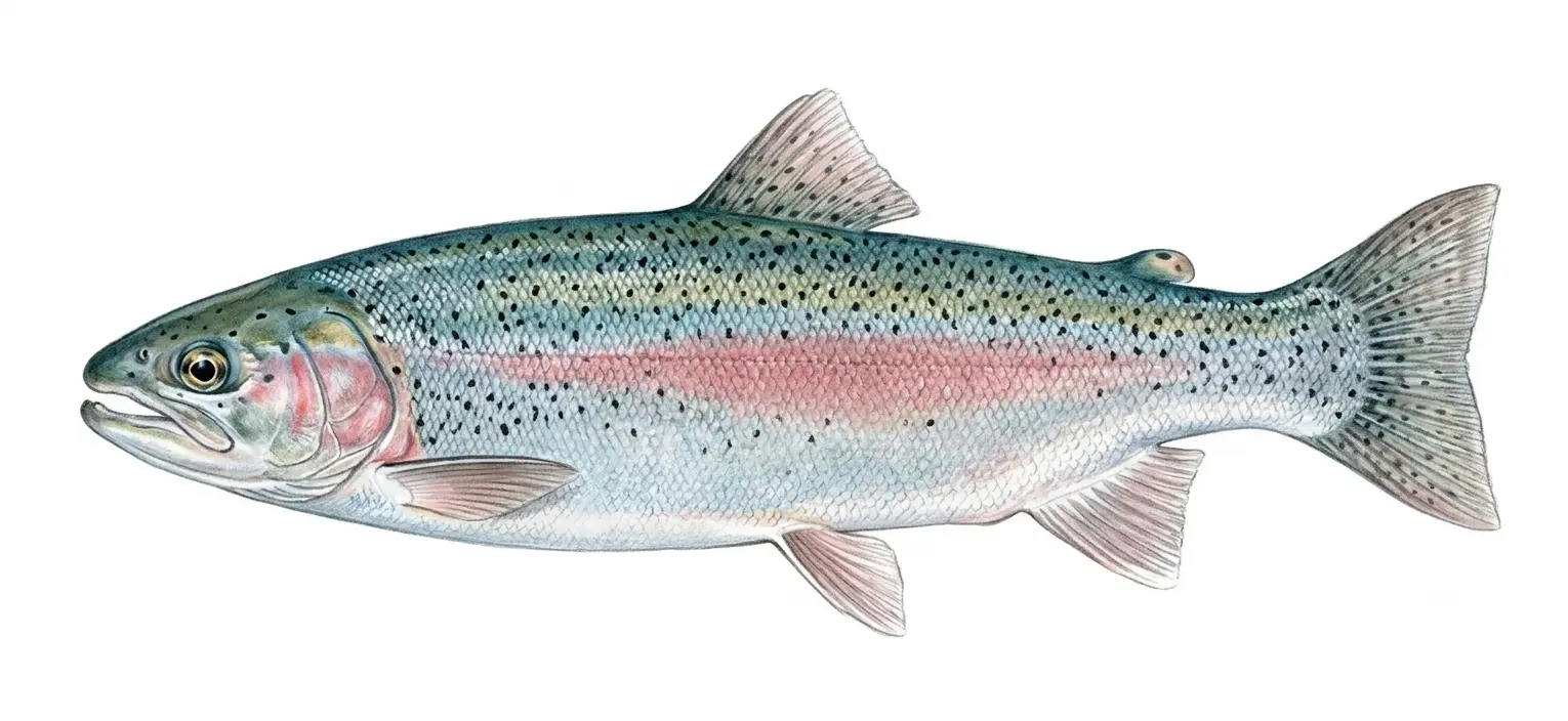 Illustration of a steelhead, the anadromous, ocean-run form of rainbow trout.